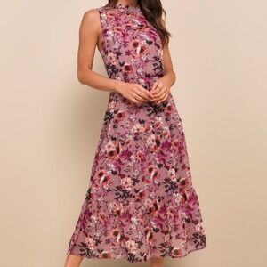 Lulus In My Dreams Mauve Floral Print Midi Dress Purple - Size S